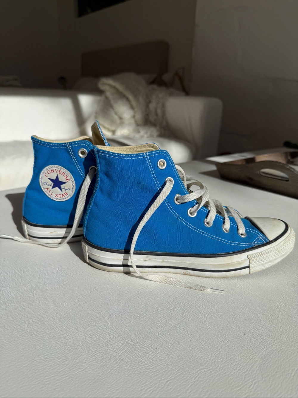 Converse High Top Sneakers in Bright Blue with White Accents